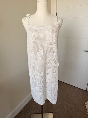 White Crochet Floral Beach Coverup